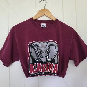 Upcycled Reworked University of Alabama Crimson Roll Tide Cropped T-Shirt Size M